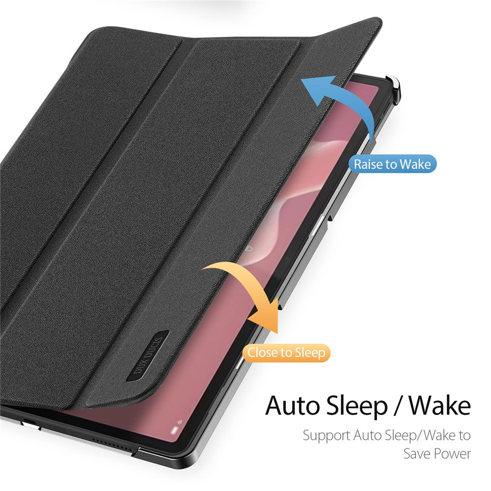 DUX DUCIS Domo Series PU Leather Smart Case for Lenovo Tab P12 , Tri-fold Stand Auto Wake / Sleep Tablet Cover - Black