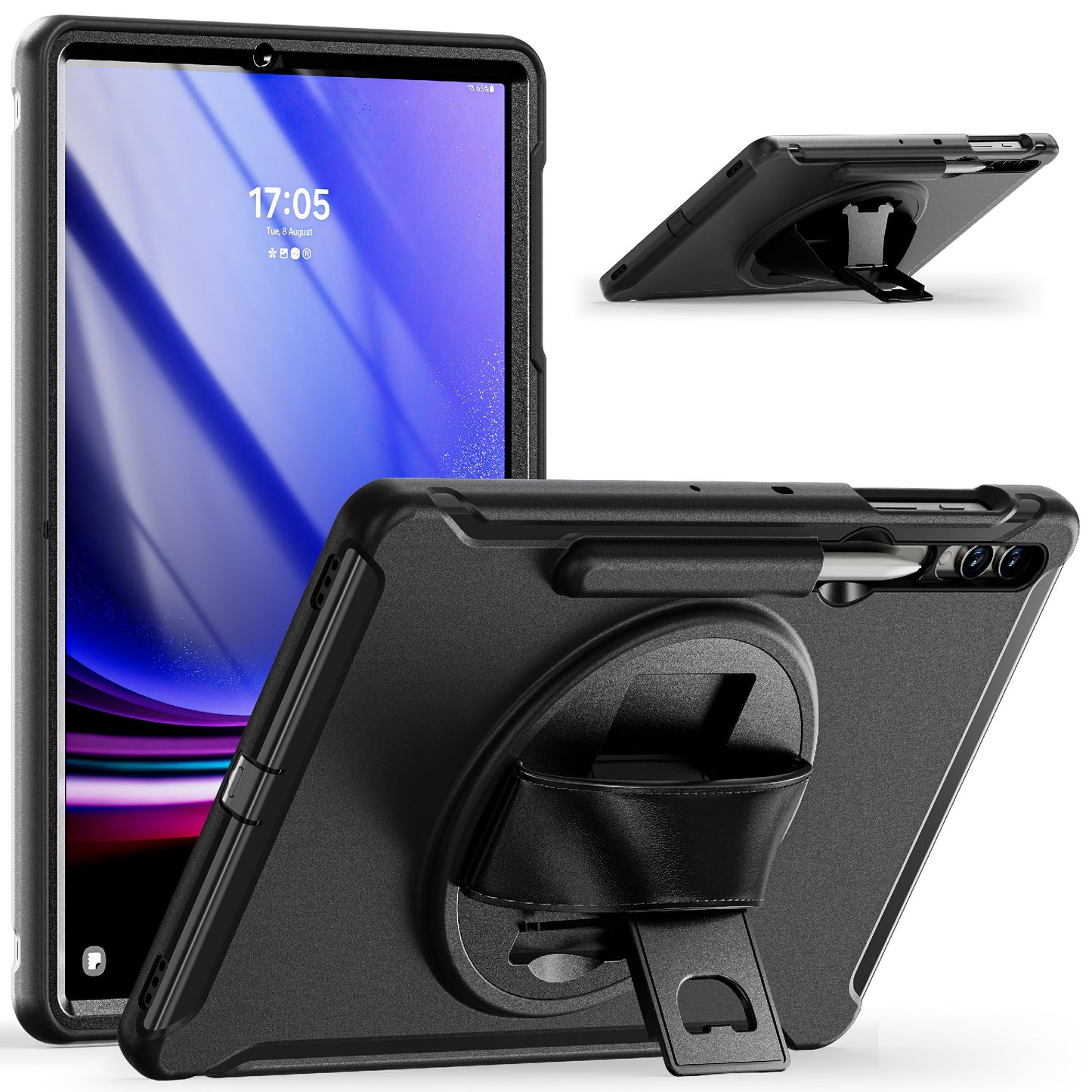 For Samsung Galaxy Tab S9 FE+ / S7+ T970 / Tab S7 FE T730 / Tab S8+ X800 / Tab S9+ X810 Case Pen Holder PC+TPU Tablet Kickstand Cover - Black