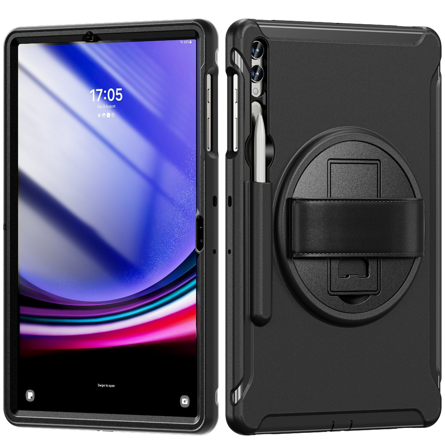 For Samsung Galaxy Tab S9 FE+ / S7+ T970 / Tab S7 FE T730 / Tab S8+ X800 / Tab S9+ X810 Case Pen Holder PC+TPU Tablet Kickstand Cover - Black