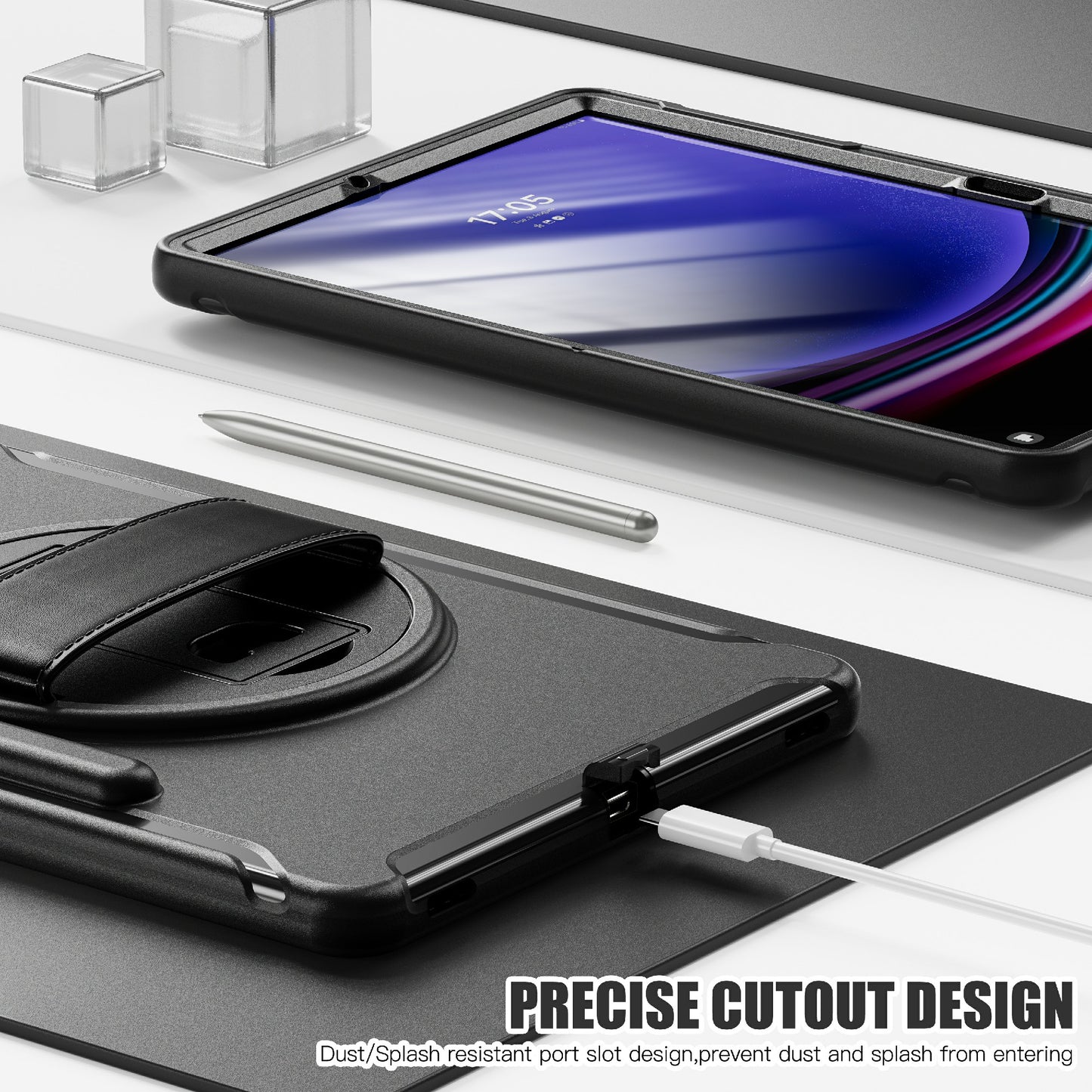 For Samsung Galaxy Tab S9 FE+ / S7+ T970 / Tab S7 FE T730 / Tab S8+ X800 / Tab S9+ X810 Case Pen Holder PC+TPU Tablet Kickstand Cover - Black