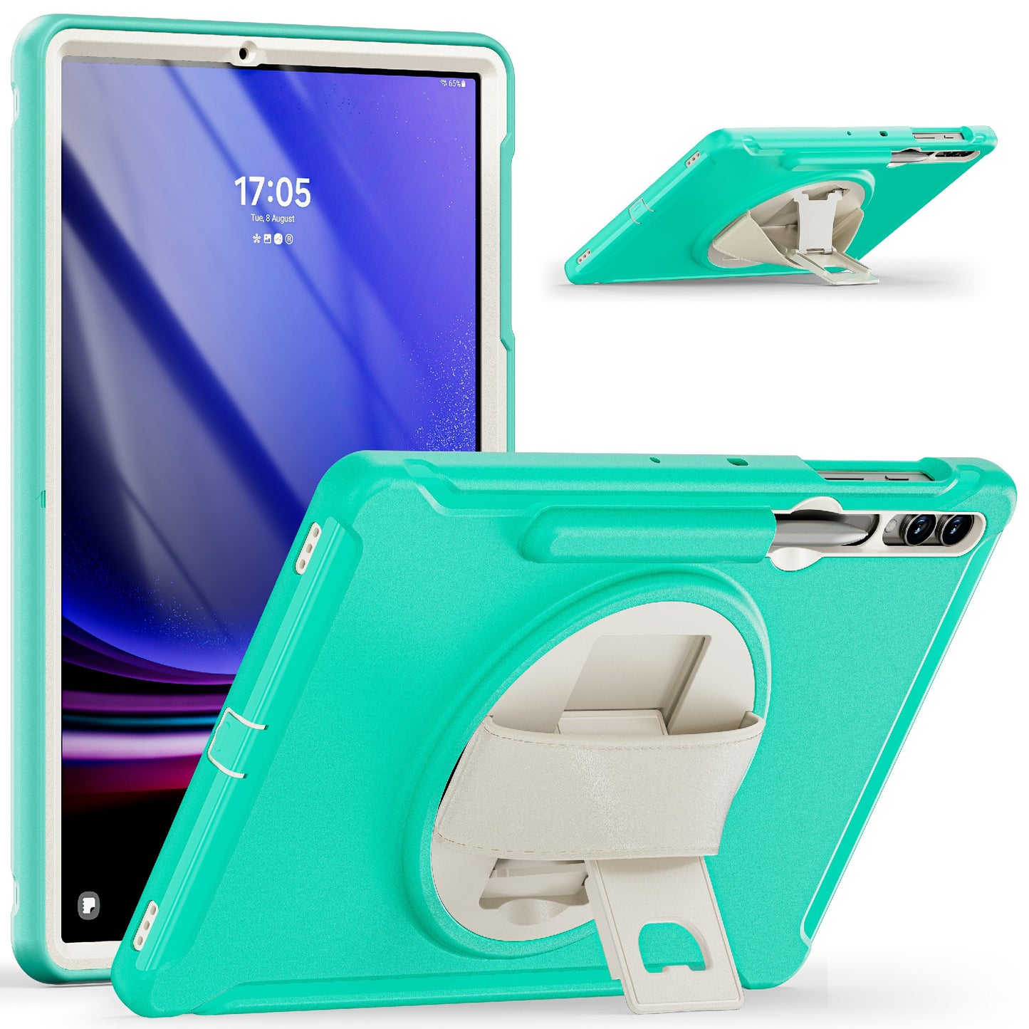 For Samsung Galaxy Tab S9 FE+ / S7+ T970 / Tab S7 FE T730 / Tab S8+ X800 / Tab S9+ X810 Case Pen Holder PC+TPU Tablet Kickstand Cover - Mint Green