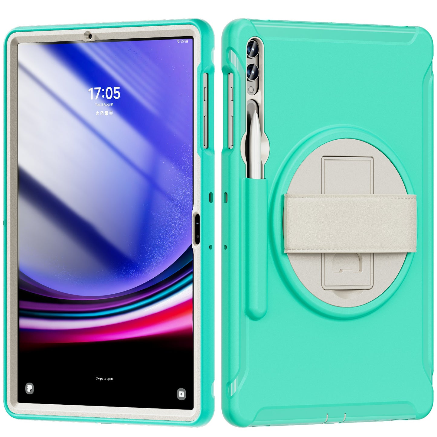 For Samsung Galaxy Tab S9 FE+ / S7+ T970 / Tab S7 FE T730 / Tab S8+ X800 / Tab S9+ X810 Case Pen Holder PC+TPU Tablet Kickstand Cover - Mint Green