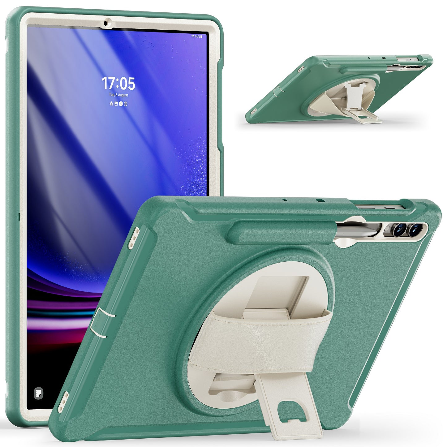 For Samsung Galaxy Tab S9 FE+ / S7+ T970 / Tab S7 FE T730 / Tab S8+ X800 / Tab S9+ X810 Case Pen Holder PC+TPU Tablet Kickstand Cover - Emerald Green