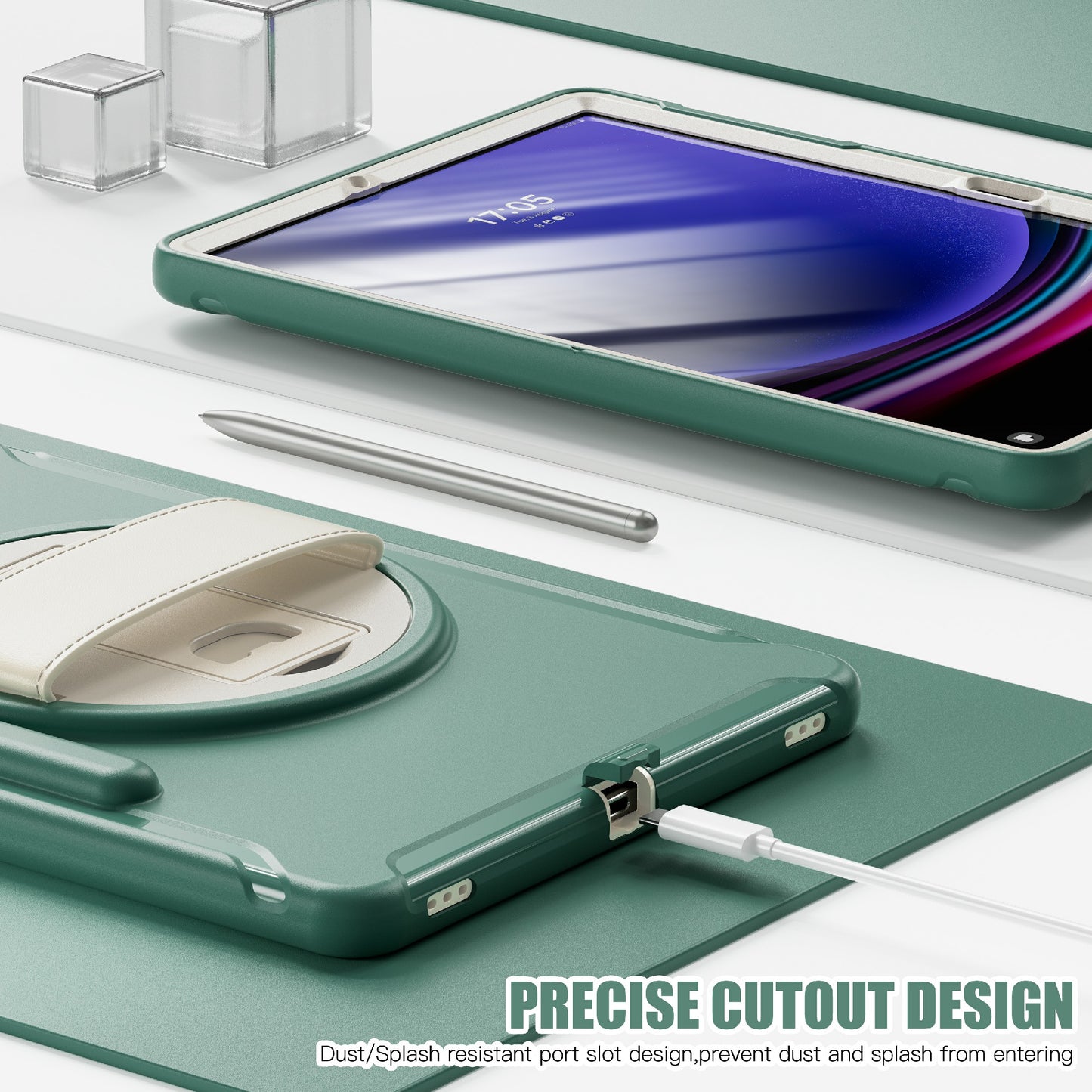 For Samsung Galaxy Tab S9 FE+ / S7+ T970 / Tab S7 FE T730 / Tab S8+ X800 / Tab S9+ X810 Case Pen Holder PC+TPU Tablet Kickstand Cover - Emerald Green