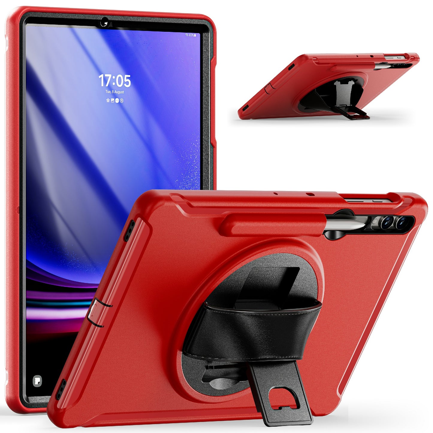 For Samsung Galaxy Tab S9 FE+ / S7+ T970 / Tab S7 FE T730 / Tab S8+ X800 / Tab S9+ X810 Case Pen Holder PC+TPU Tablet Kickstand Cover - Red