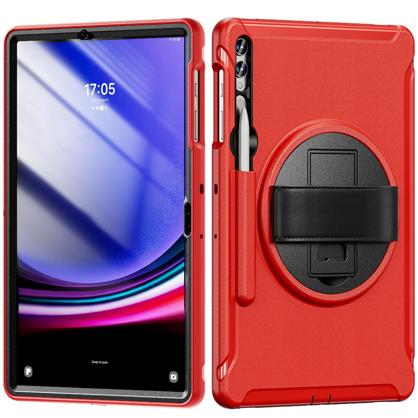 For Samsung Galaxy Tab S9 FE+ / S7+ T970 / Tab S7 FE T730 / Tab S8+ X800 / Tab S9+ X810 Case Pen Holder PC+TPU Tablet Kickstand Cover - Red