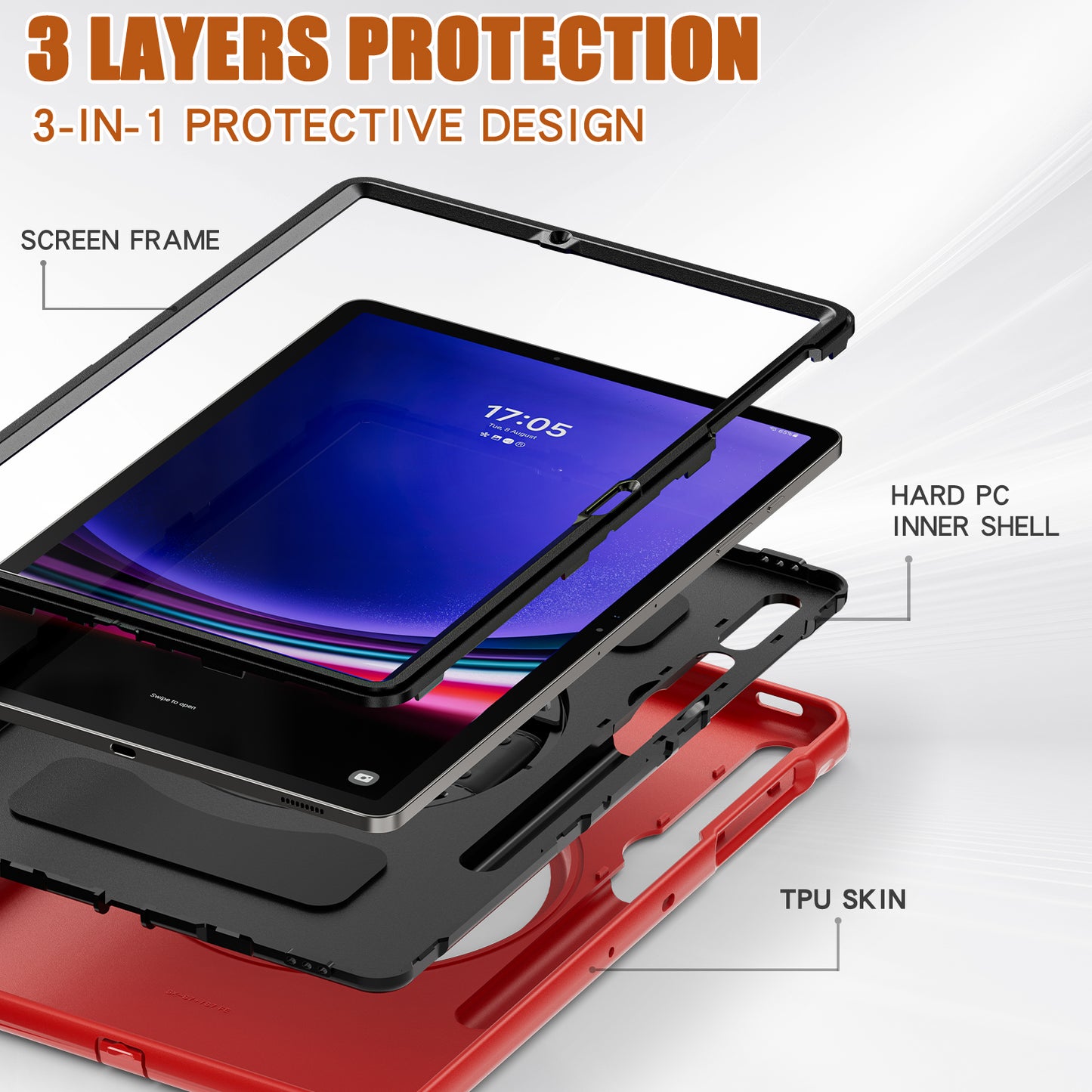 For Samsung Galaxy Tab S9 FE+ / S7+ T970 / Tab S7 FE T730 / Tab S8+ X800 / Tab S9+ X810 Case Pen Holder PC+TPU Tablet Kickstand Cover - Red