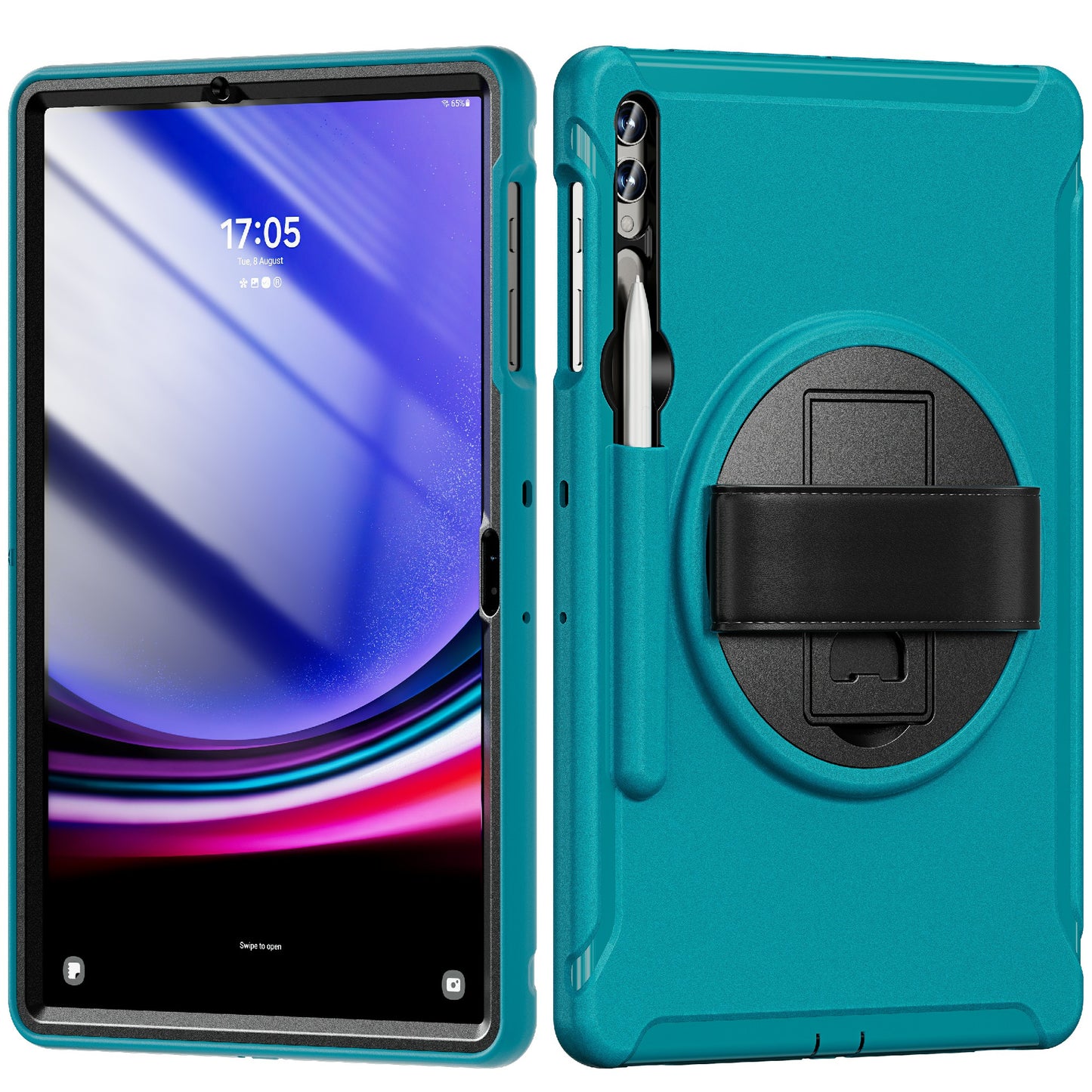For Samsung Galaxy Tab S9 FE+ / S7+ T970 / Tab S7 FE T730 / Tab S8+ X800 / Tab S9+ X810 Case Pen Holder PC+TPU Tablet Kickstand Cover - Blue