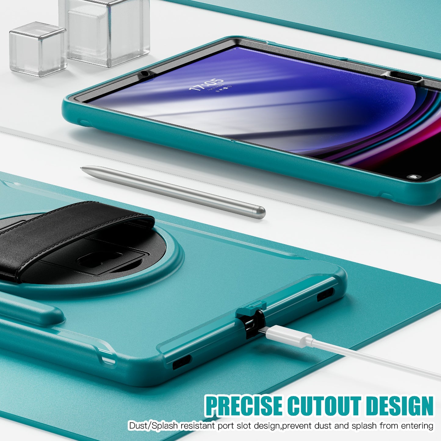 For Samsung Galaxy Tab S9 FE+ / S7+ T970 / Tab S7 FE T730 / Tab S8+ X800 / Tab S9+ X810 Case Pen Holder PC+TPU Tablet Kickstand Cover - Blue