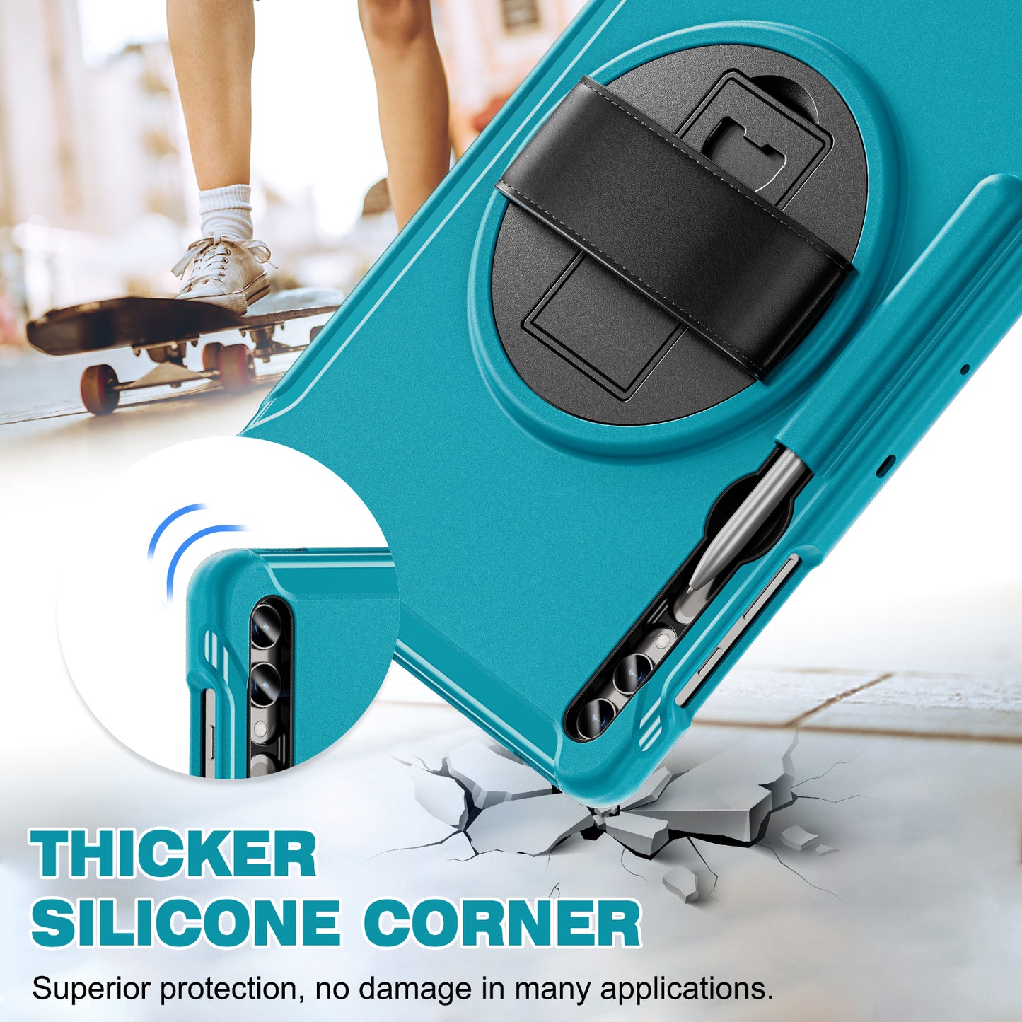 For Samsung Galaxy Tab S9 FE+ / S7+ T970 / Tab S7 FE T730 / Tab S8+ X800 / Tab S9+ X810 Case Pen Holder PC+TPU Tablet Kickstand Cover - Blue