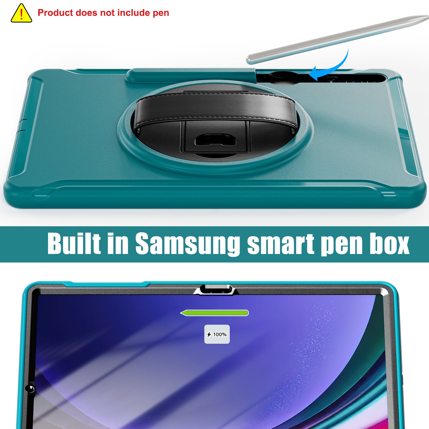 For Samsung Galaxy Tab S9 FE+ / S7+ T970 / Tab S7 FE T730 / Tab S8+ X800 / Tab S9+ X810 Case Pen Holder PC+TPU Tablet Kickstand Cover - Blue