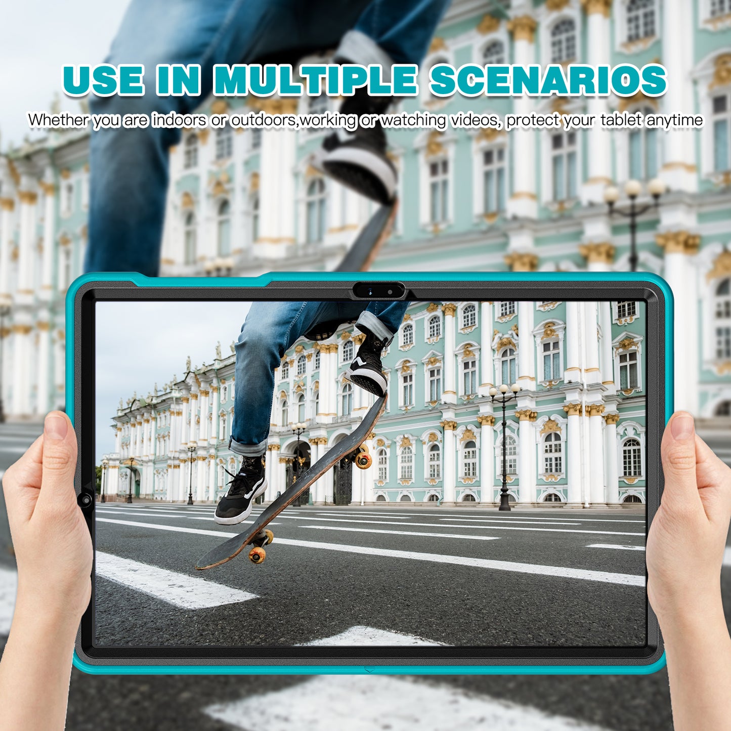 For Samsung Galaxy Tab S9 FE+ / S7+ T970 / Tab S7 FE T730 / Tab S8+ X800 / Tab S9+ X810 Case Pen Holder PC+TPU Tablet Kickstand Cover - Blue