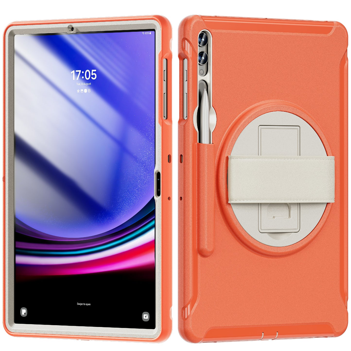For Samsung Galaxy Tab S9 FE+ / S7+ T970 / Tab S7 FE T730 / Tab S8+ X800 / Tab S9+ X810 Case Pen Holder PC+TPU Tablet Kickstand Cover - Coral Orange