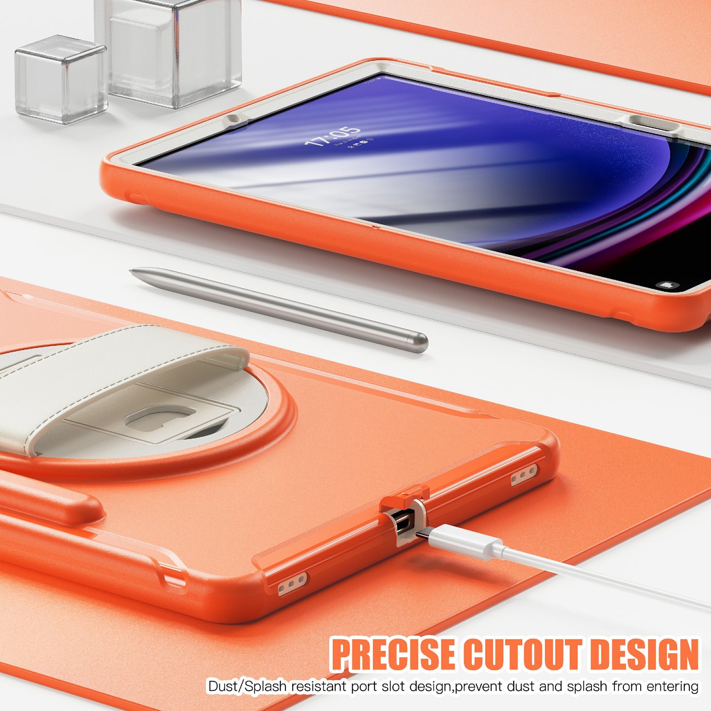 For Samsung Galaxy Tab S9 FE+ / S7+ T970 / Tab S7 FE T730 / Tab S8+ X800 / Tab S9+ X810 Case Pen Holder PC+TPU Tablet Kickstand Cover - Coral Orange