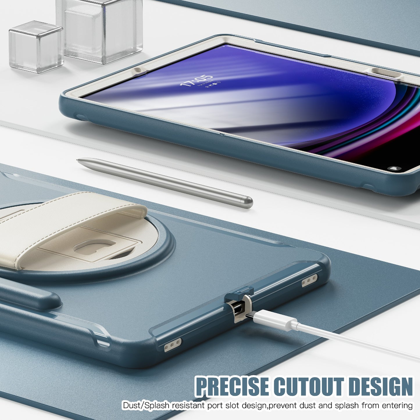 For Samsung Galaxy Tab S9 FE+ / S7+ T970 / Tab S7 FE T730 / Tab S8+ X800 / Tab S9+ X810 Case Pen Holder PC+TPU Tablet Kickstand Cover - Cornflower Blue