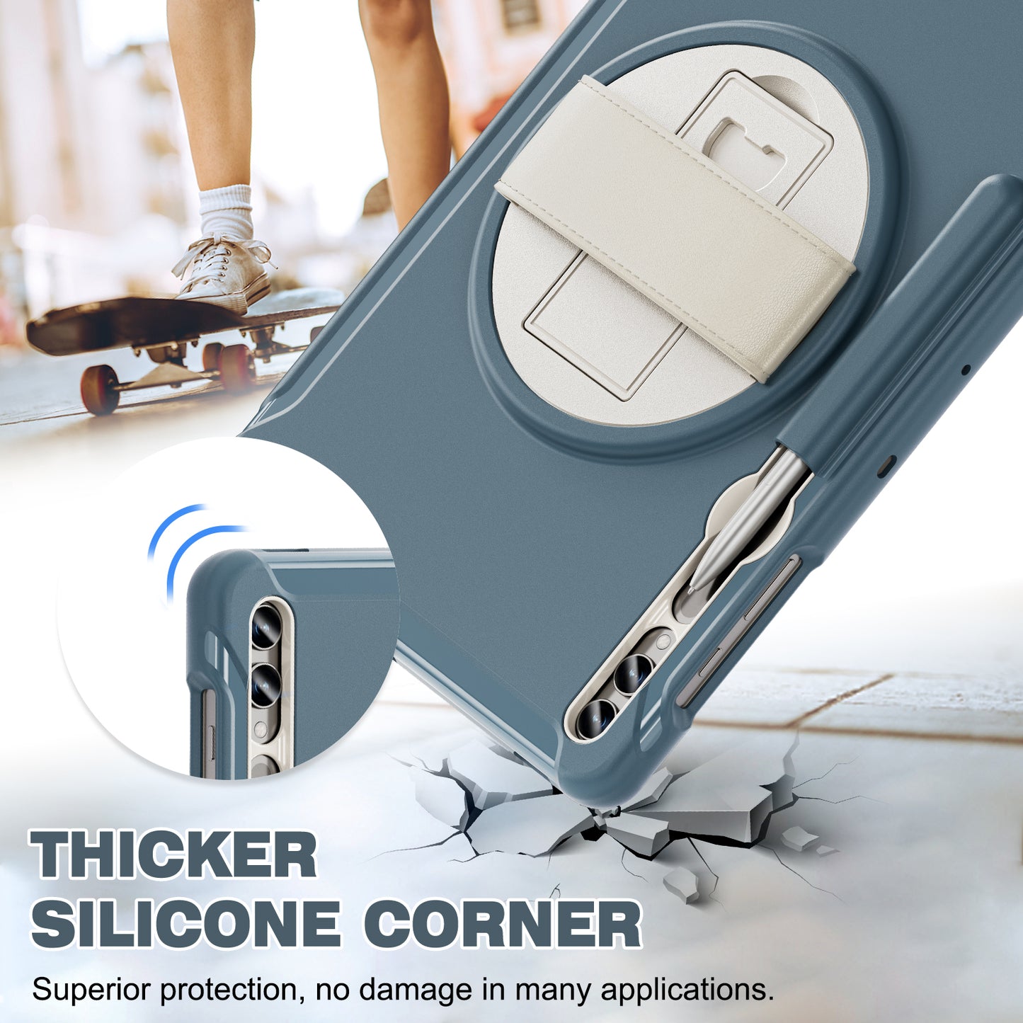 For Samsung Galaxy Tab S9 FE+ / S7+ T970 / Tab S7 FE T730 / Tab S8+ X800 / Tab S9+ X810 Case Pen Holder PC+TPU Tablet Kickstand Cover - Cornflower Blue