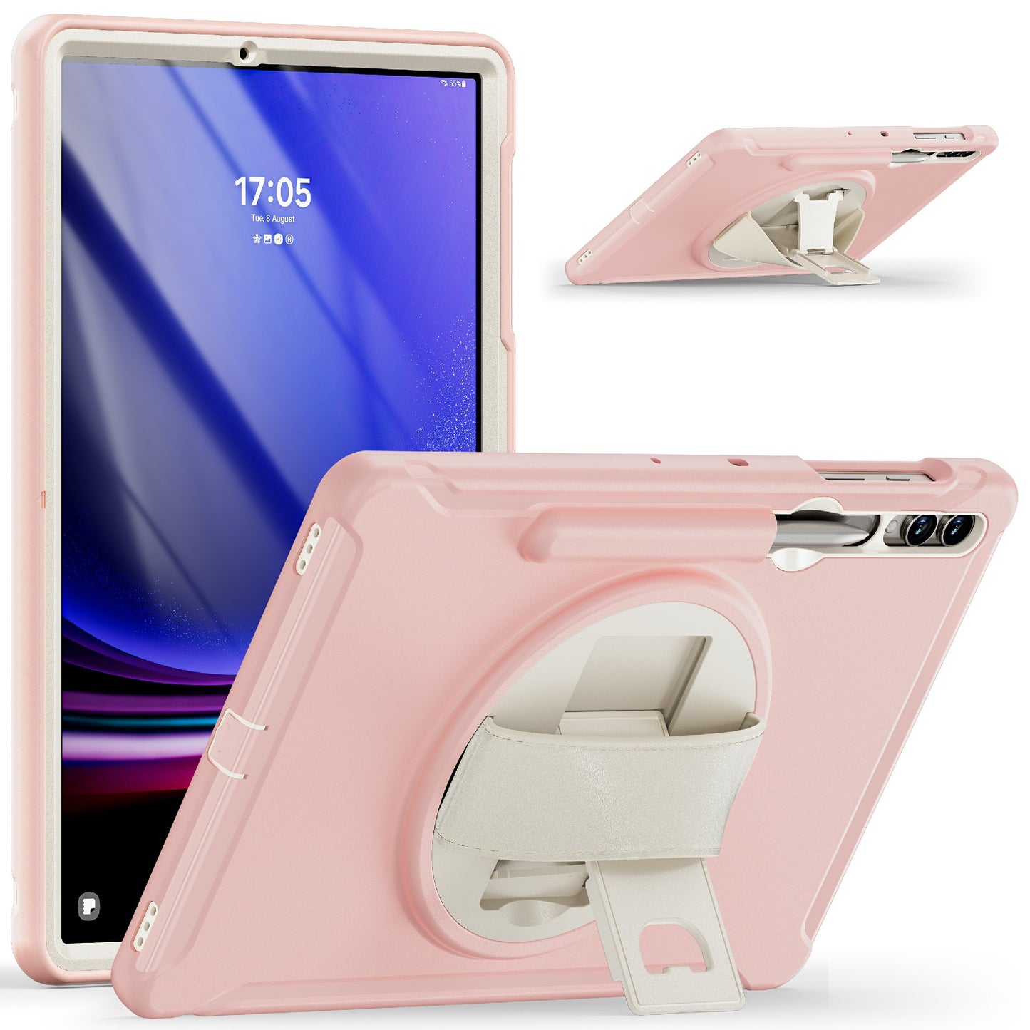 For Samsung Galaxy Tab S9 FE+ / S7+ T970 / Tab S7 FE T730 / Tab S8+ X800 / Tab S9+ X810 Case Pen Holder PC+TPU Tablet Kickstand Cover - Cherry Blossoms Pink