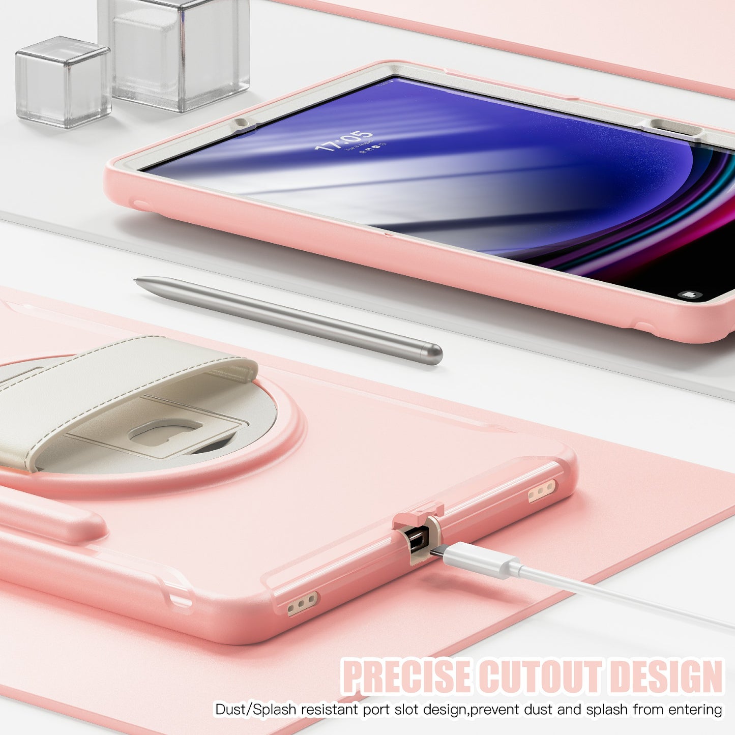 For Samsung Galaxy Tab S9 FE+ / S7+ T970 / Tab S7 FE T730 / Tab S8+ X800 / Tab S9+ X810 Case Pen Holder PC+TPU Tablet Kickstand Cover - Cherry Blossoms Pink