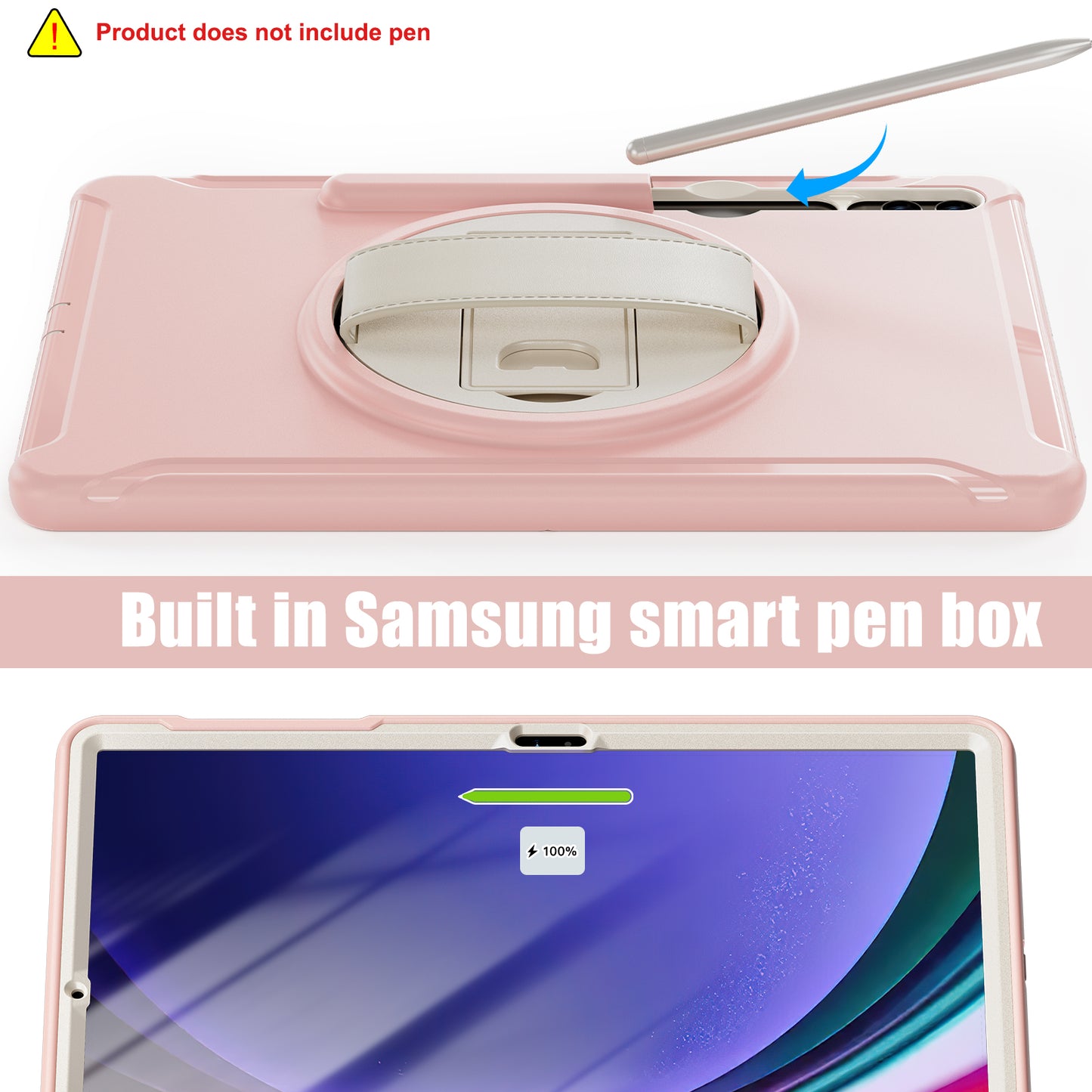 For Samsung Galaxy Tab S9 FE+ / S7+ T970 / Tab S7 FE T730 / Tab S8+ X800 / Tab S9+ X810 Case Pen Holder PC+TPU Tablet Kickstand Cover - Cherry Blossoms Pink