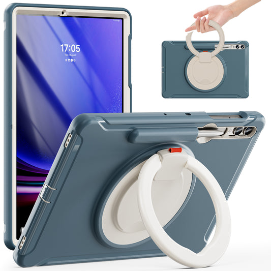 For Samsung Galaxy Tab S10+ X826 / S9 FE+ / S7+ T970 / Tab S7 FE T730 / Tab S8+ X800 / Tab S9+ X810 Case PC+TPU Rotating Kickstand Tablet Cover with Pen Holder - Cornflower Blue