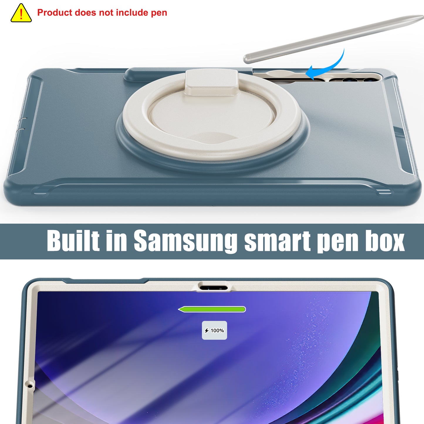 For Samsung Galaxy Tab S10+ X826 / S9 FE+ / S7+ T970 / Tab S7 FE T730 / Tab S8+ X800 / Tab S9+ X810 Case PC+TPU Rotating Kickstand Tablet Cover with Pen Holder - Cornflower Blue