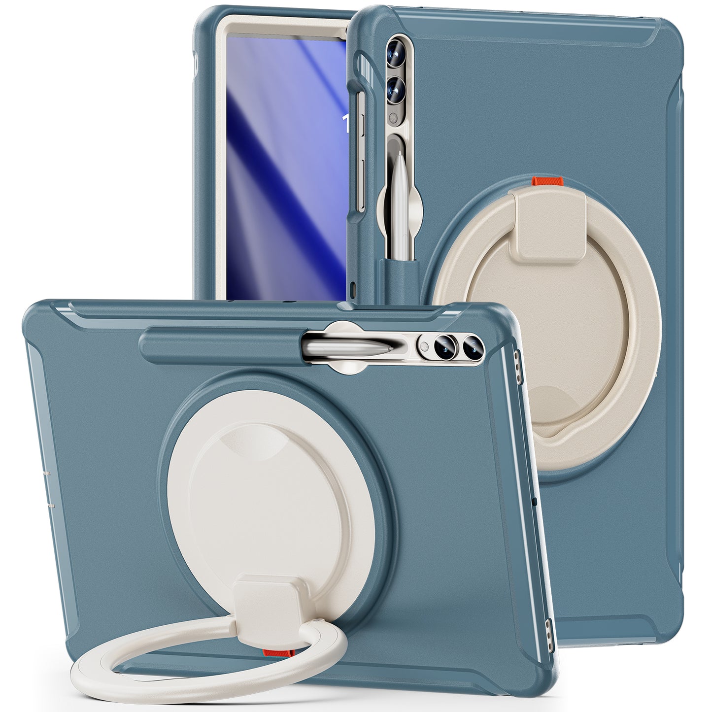 For Samsung Galaxy Tab S10+ X826 / S9 FE+ / S7+ T970 / Tab S7 FE T730 / Tab S8+ X800 / Tab S9+ X810 Case PC+TPU Rotating Kickstand Tablet Cover with Pen Holder - Cornflower Blue