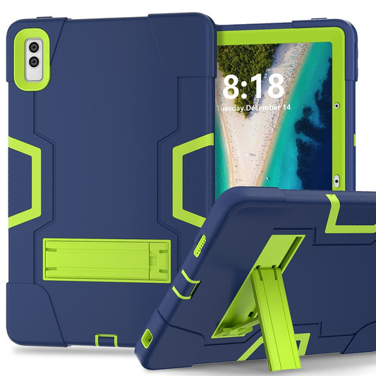 Kickstand Tablet Case for Lenovo Tab M10 5G , Robot Style Dual Color Silicone + PC Anti-drop Cover - Navy Blue / Yellow Green