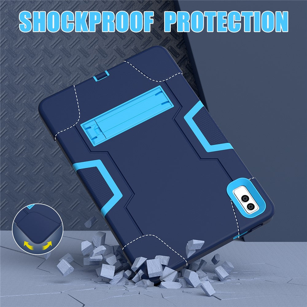 Kickstand Tablet Case for Lenovo Tab M10 5G , Robot Style Dual Color Silicone + PC Anti-drop Cover - Navy Blue / Blue