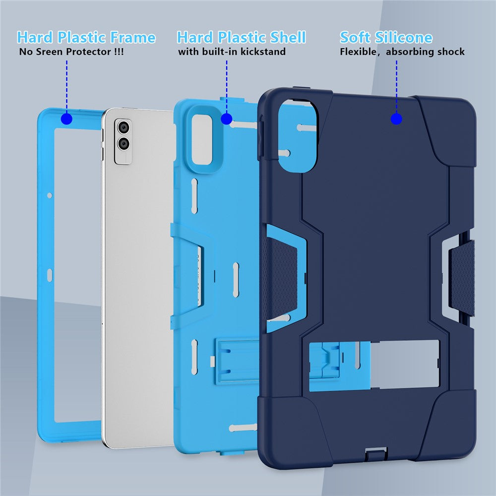 Kickstand Tablet Case for Lenovo Tab M10 5G , Robot Style Dual Color Silicone + PC Anti-drop Cover - Navy Blue / Blue