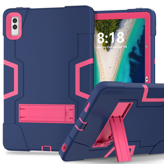 Kickstand Tablet Case for Lenovo Tab M10 5G , Robot Style Dual Color Silicone + PC Anti-drop Cover - Navy Blue / Rose Red