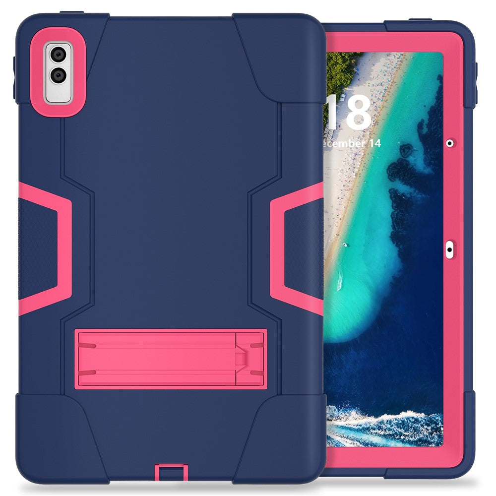 Kickstand Tablet Case for Lenovo Tab M10 5G , Robot Style Dual Color Silicone + PC Anti-drop Cover - Navy Blue / Rose Red