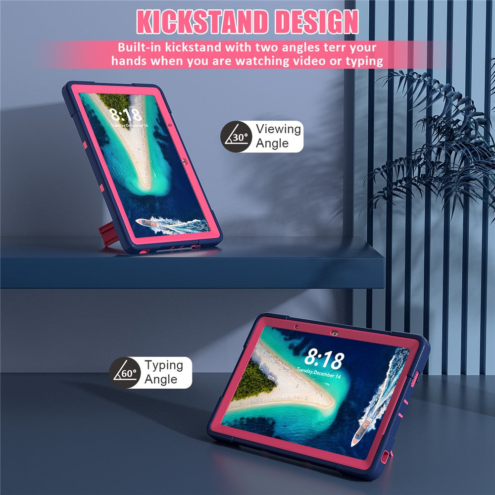 Kickstand Tablet Case for Lenovo Tab M10 5G , Robot Style Dual Color Silicone + PC Anti-drop Cover - Navy Blue / Rose Red