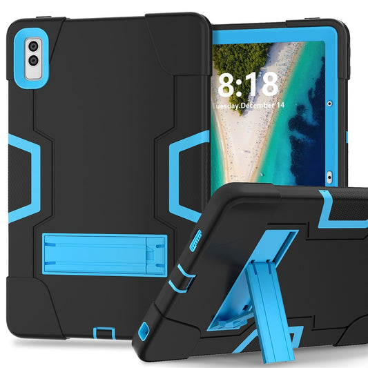 Kickstand Tablet Case for Lenovo Tab M10 5G , Robot Style Dual Color Silicone + PC Anti-drop Cover - Black / Blue