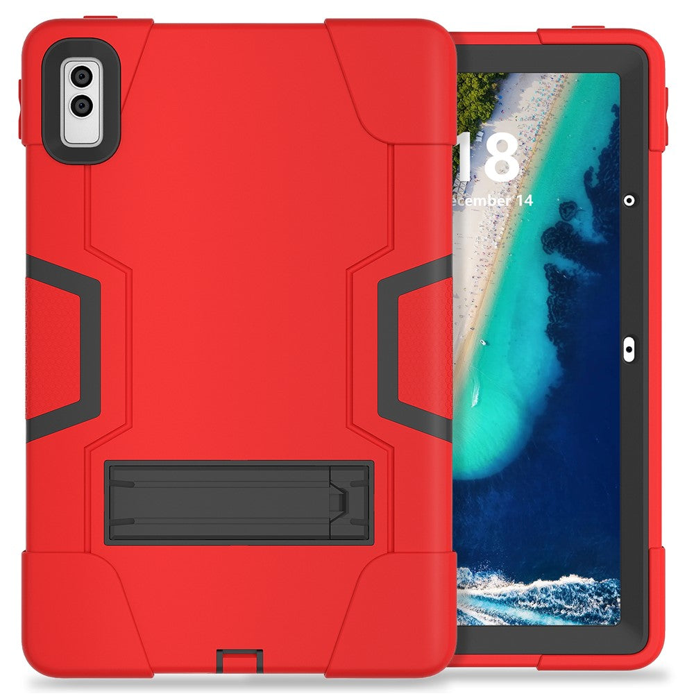 Kickstand Tablet Case for Lenovo Tab M10 5G , Robot Style Dual Color Silicone + PC Anti-drop Cover - Red / Black