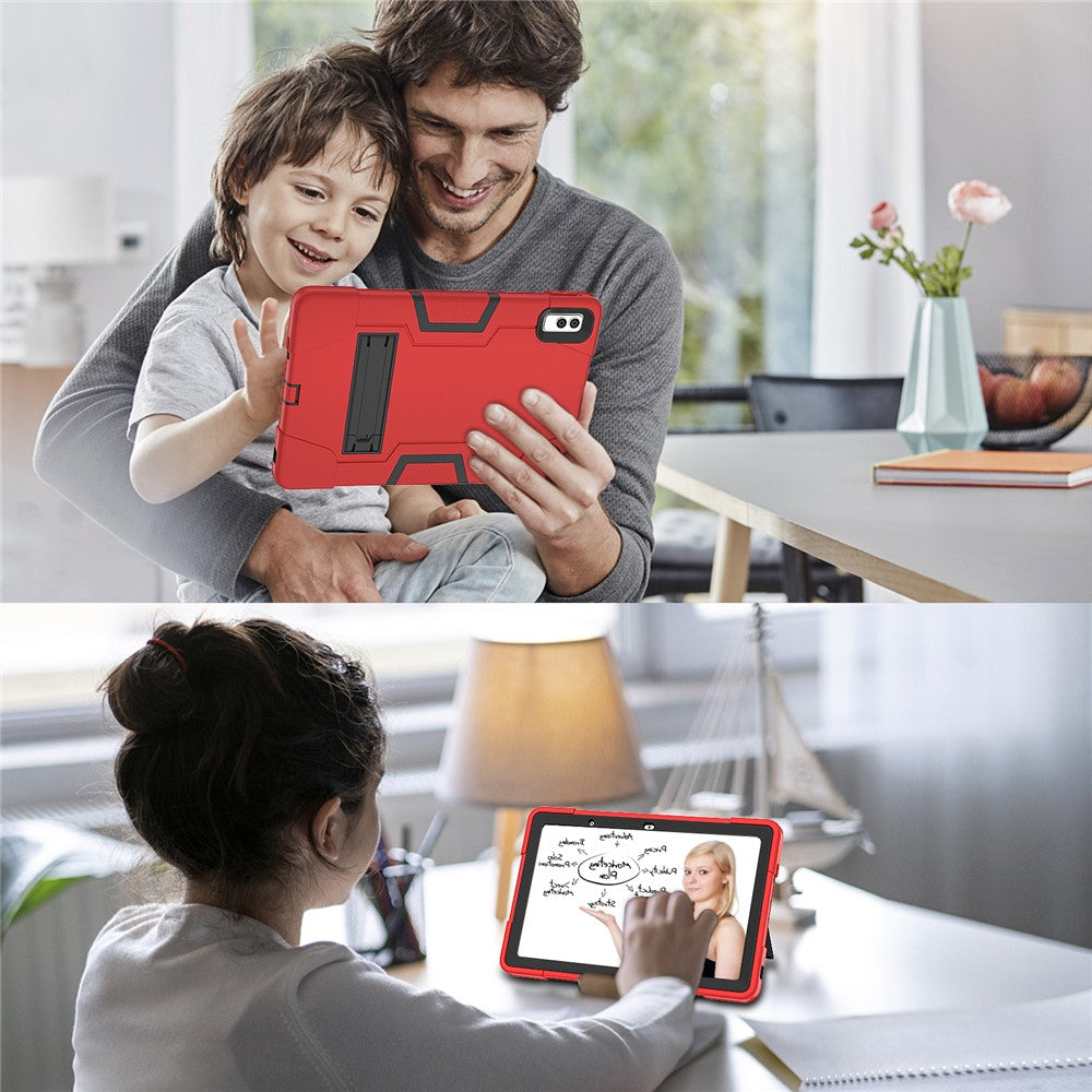 Kickstand Tablet Case for Lenovo Tab M10 5G , Robot Style Dual Color Silicone + PC Anti-drop Cover - Red / Black