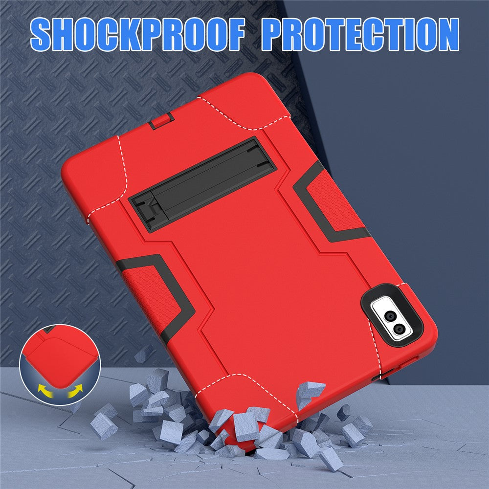 Kickstand Tablet Case for Lenovo Tab M10 5G , Robot Style Dual Color Silicone + PC Anti-drop Cover - Red / Black