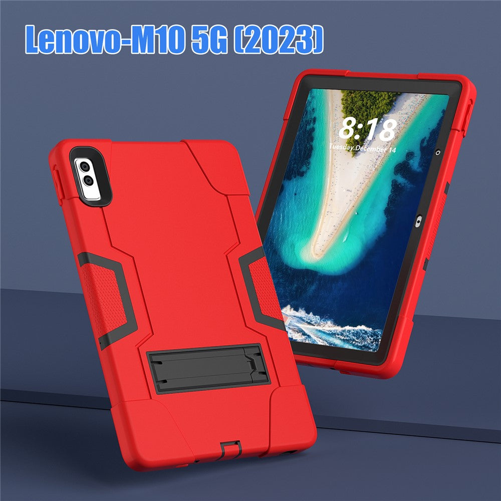Kickstand Tablet Case for Lenovo Tab M10 5G , Robot Style Dual Color Silicone + PC Anti-drop Cover - Red / Black