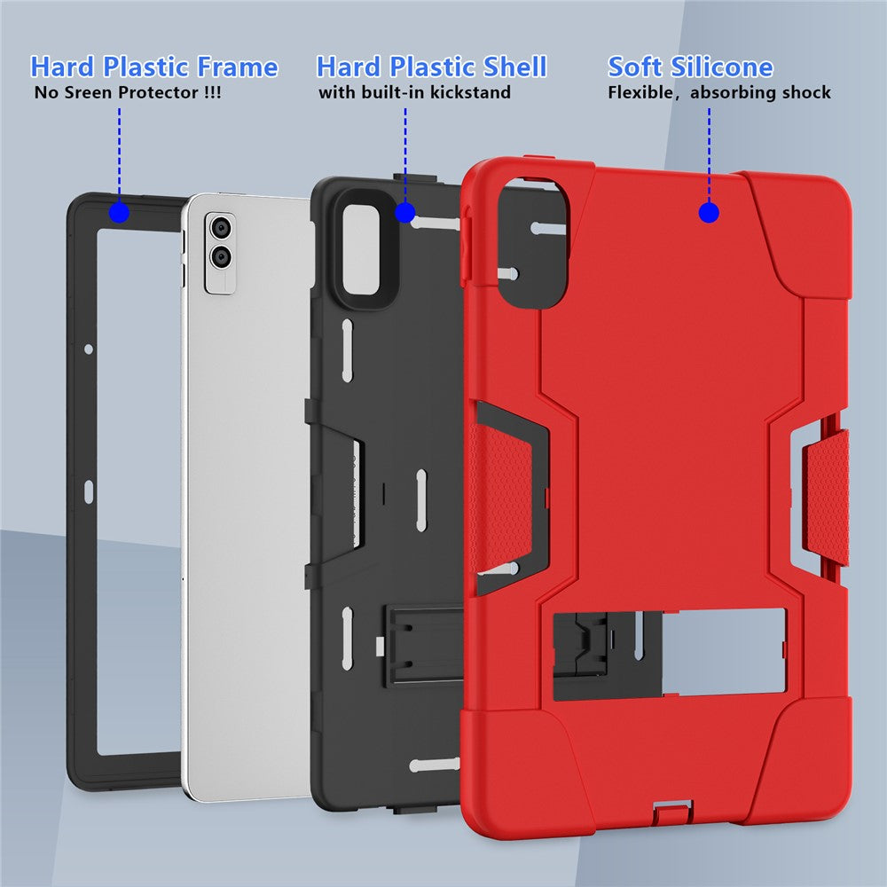 Kickstand Tablet Case for Lenovo Tab M10 5G , Robot Style Dual Color Silicone + PC Anti-drop Cover - Red / Black