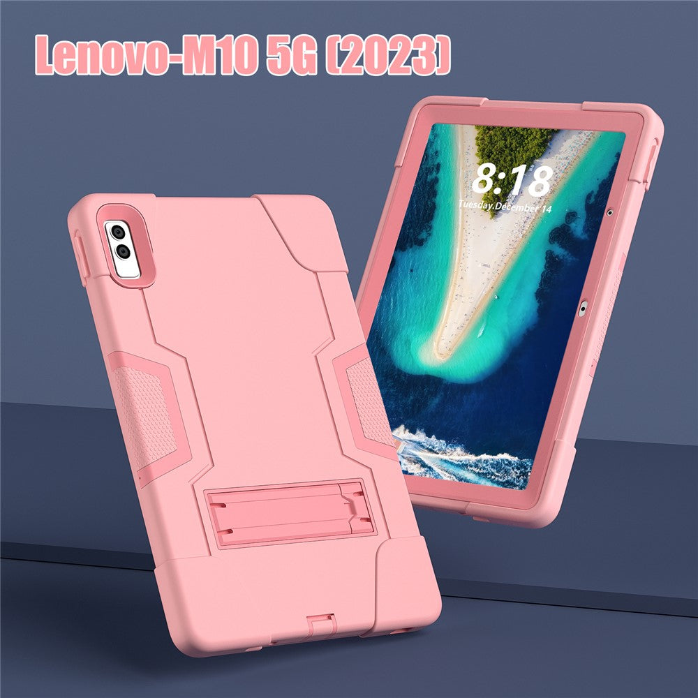 Kickstand Tablet Case for Lenovo Tab M10 5G , Robot Style Dual Color Silicone + PC Anti-drop Cover - Rose Gold