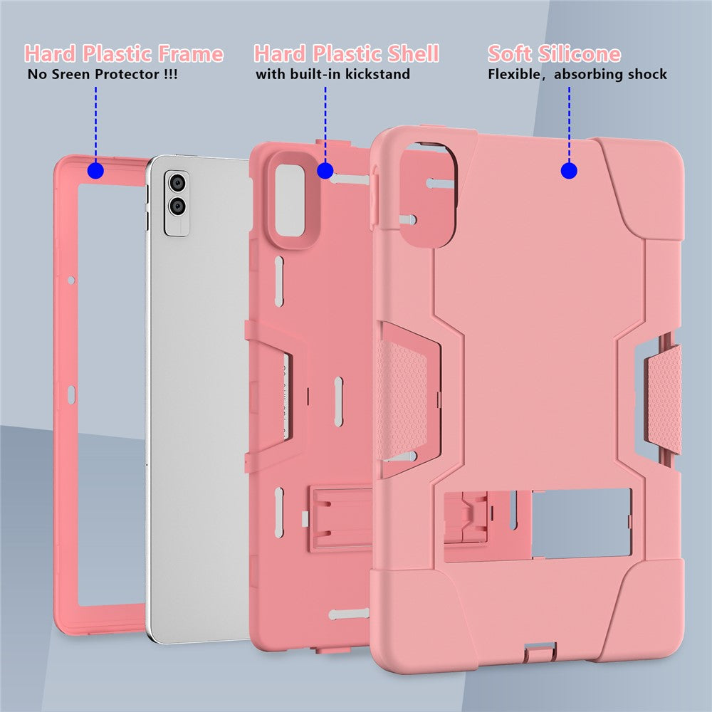 Kickstand Tablet Case for Lenovo Tab M10 5G , Robot Style Dual Color Silicone + PC Anti-drop Cover - Rose Gold