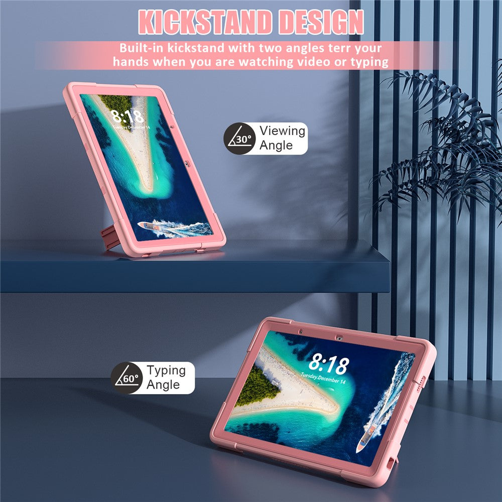 Kickstand Tablet Case for Lenovo Tab M10 5G , Robot Style Dual Color Silicone + PC Anti-drop Cover - Rose Gold