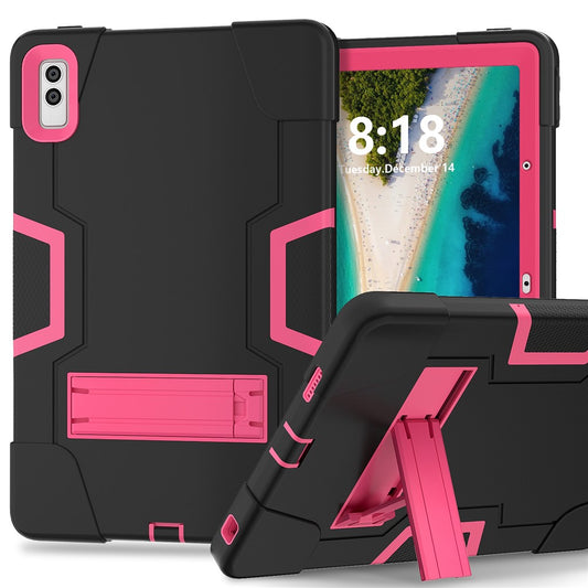 Kickstand Tablet Case for Lenovo Tab M10 5G , Robot Style Dual Color Silicone + PC Anti-drop Cover - Black / Rose Red