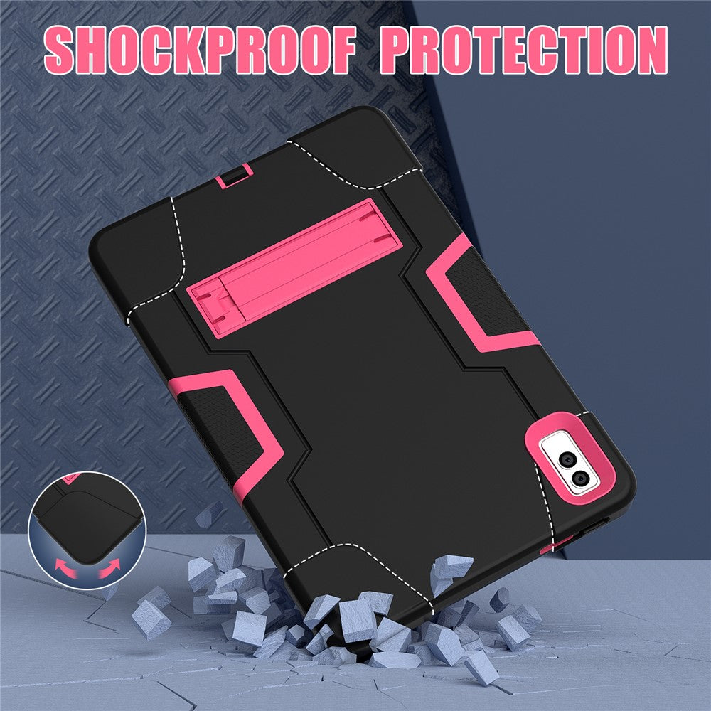 Kickstand Tablet Case for Lenovo Tab M10 5G , Robot Style Dual Color Silicone + PC Anti-drop Cover - Black / Rose Red