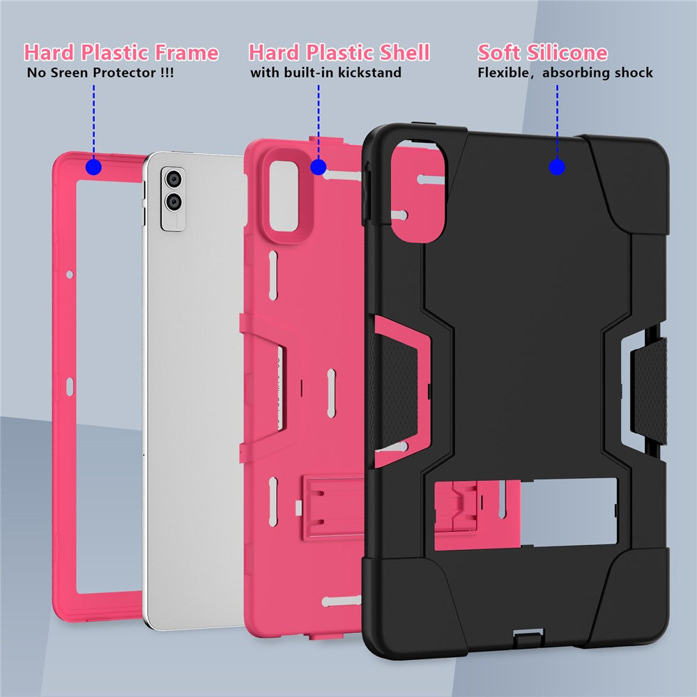 Kickstand Tablet Case for Lenovo Tab M10 5G , Robot Style Dual Color Silicone + PC Anti-drop Cover - Black / Rose Red