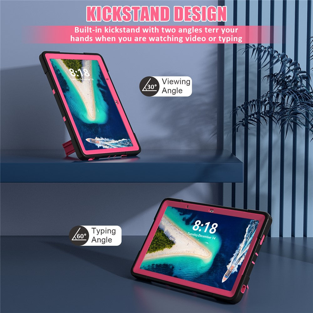 Kickstand Tablet Case for Lenovo Tab M10 5G , Robot Style Dual Color Silicone + PC Anti-drop Cover - Black / Rose Red