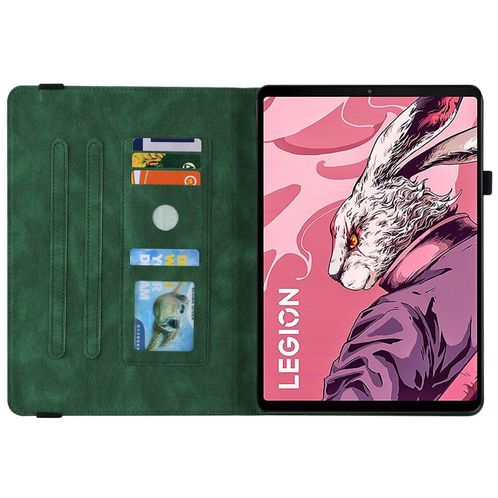 For Lenovo Legion Y700 (2023) / Tab Gen 2 Case PU Leather Imprinted Card Holder Stand Tablet Cover - Green