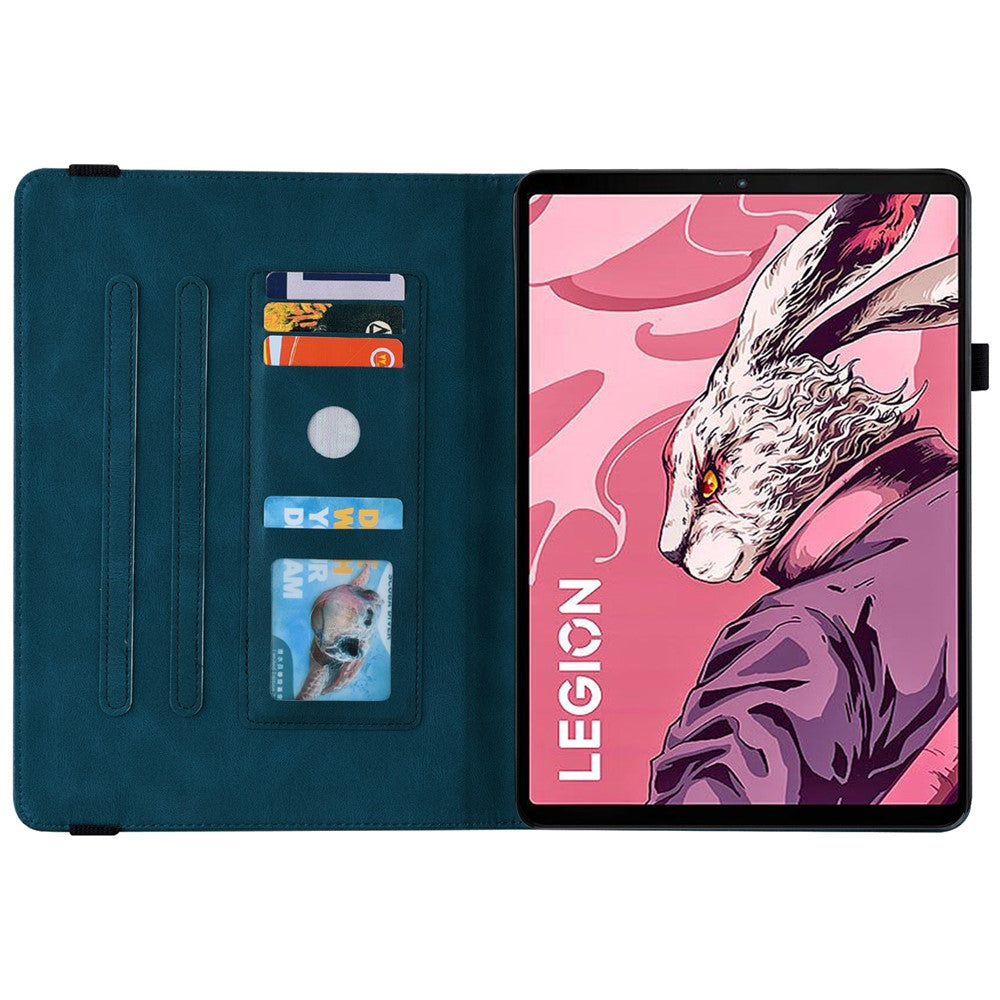 For Lenovo Legion Y700 (2023) / Tab Gen 2 Case PU Leather Imprinted Card Holder Stand Tablet Cover - Dark Blue