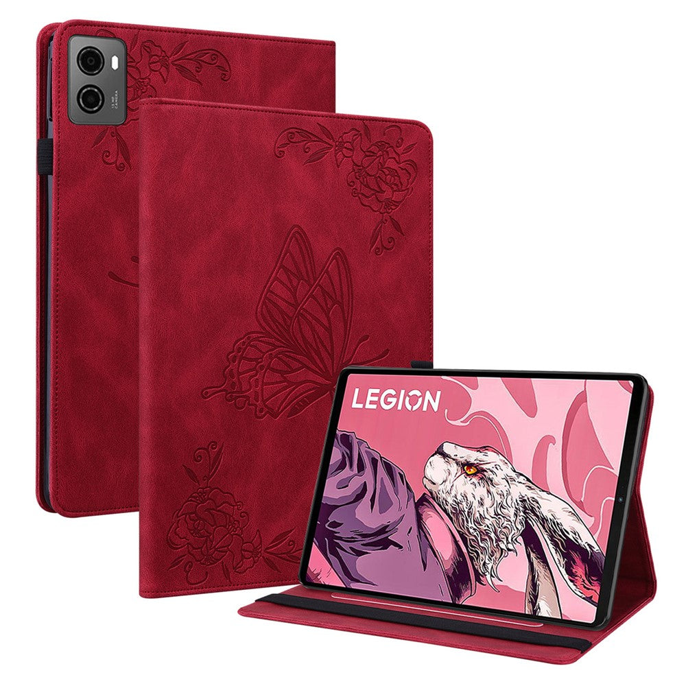 For Lenovo Legion Y700 (2023) / Tab Gen 2 Case PU Leather Imprinted Card Holder Stand Tablet Cover - Red
