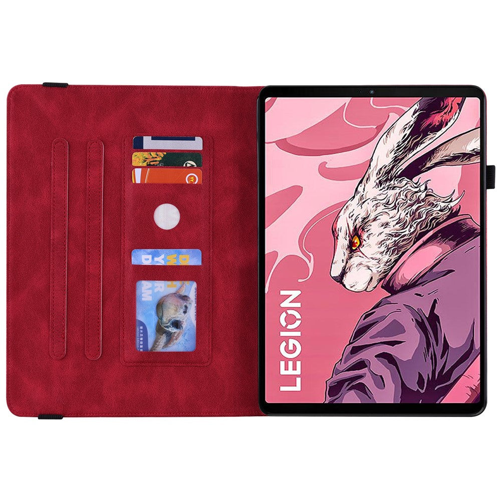 For Lenovo Legion Y700 (2023) / Tab Gen 2 Case PU Leather Imprinted Card Holder Stand Tablet Cover - Red