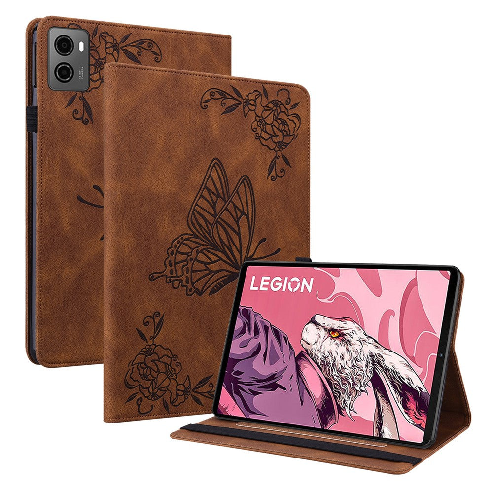 For Lenovo Legion Y700 (2023) / Tab Gen 2 Case PU Leather Imprinted Card Holder Stand Tablet Cover - Brown